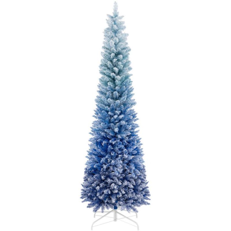 Hivvago 7 Feet Blue Gradient Snow Flocked Artificial Christmas Tree