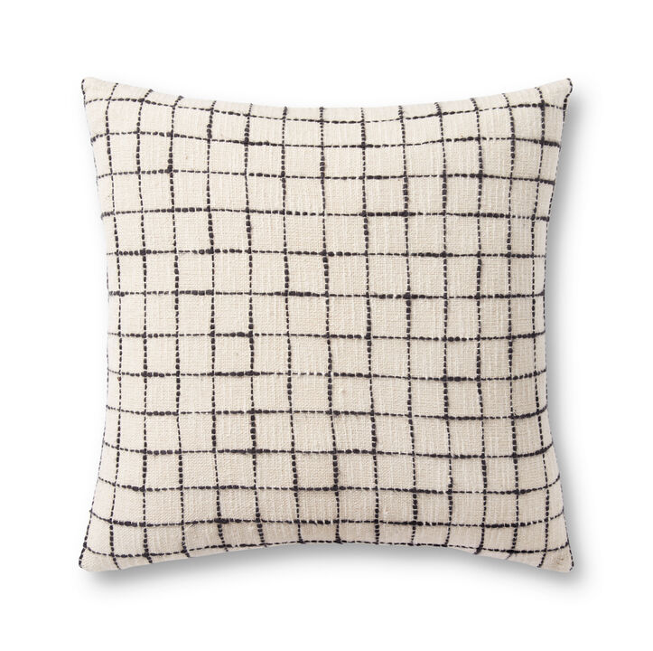 Mary PMH0040 Ivory/Black 22''x22'' Polyester Pillow by Magnolia Home by Joanna Gaines x Loloi