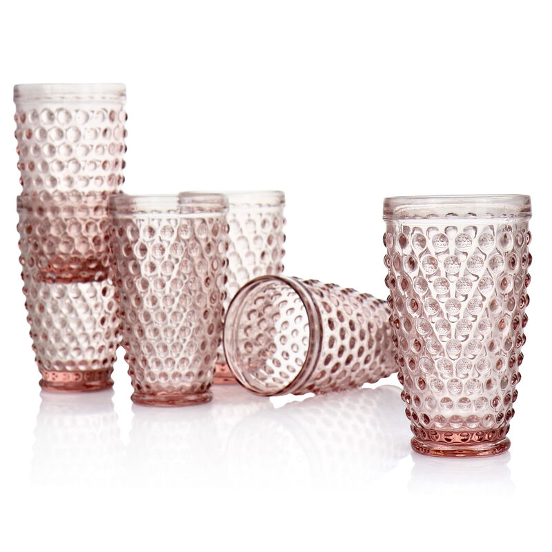 Martha Stewart 6 Piece Hobnail Handmade Glass Tumbler Set in Pink