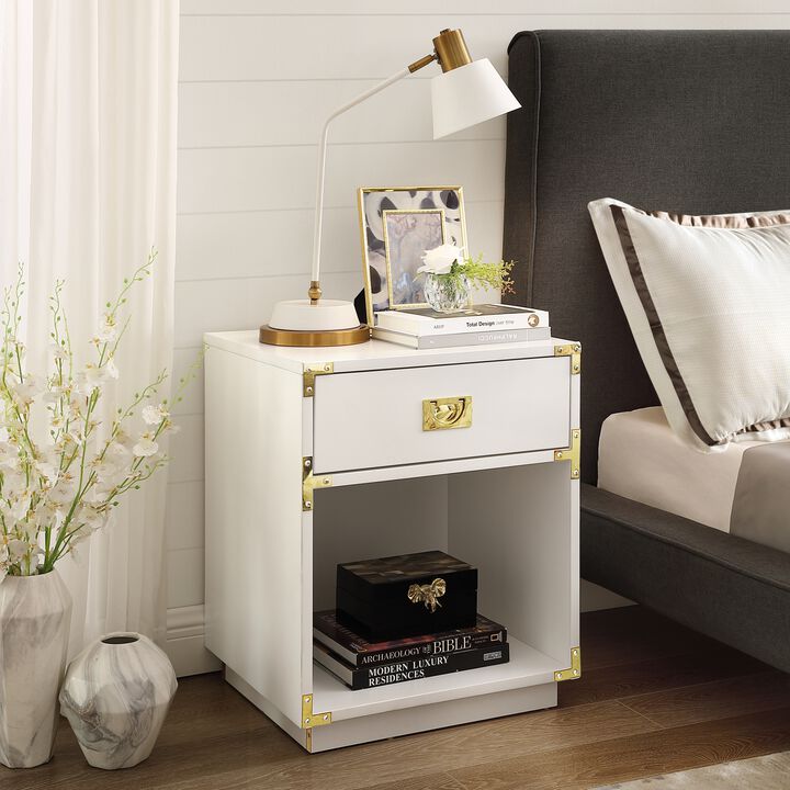 Inspired Home Largo 1 Drawer High Gloss Side Table with Metal Handle and Corner Brackets