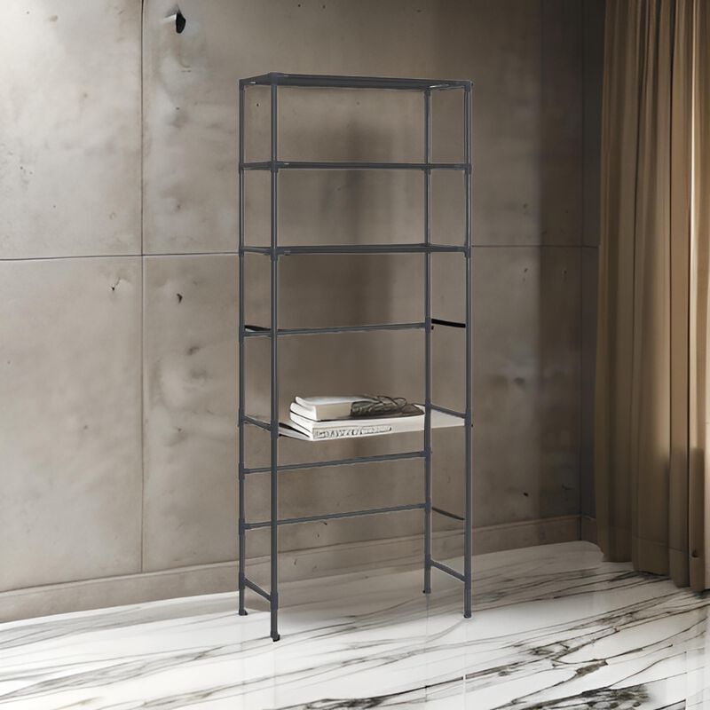 3 Tier Over the Washer Laundry Storage Rack, 67 Inch Tall Black Steel - Benzara