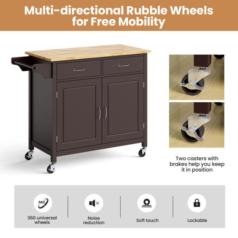 Hivvago Modern Rolling Kitchen Cart Island with Wooden Top
