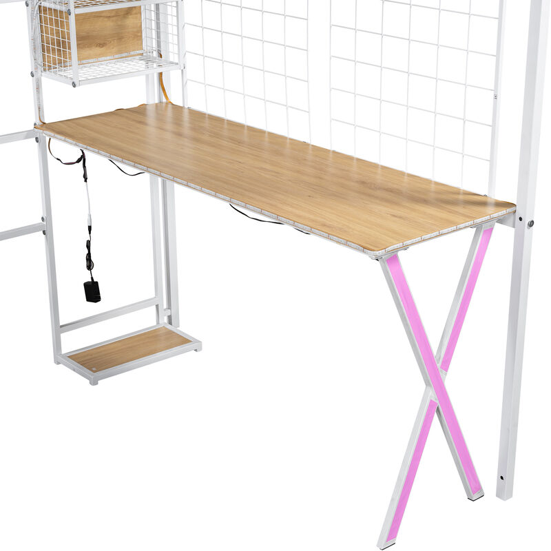Merax Metal Loft Bed with LED and Storage Staircase