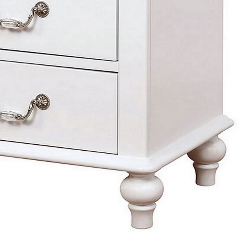 Nightstand with 3 Drawers and Built In USB Port, White-Benzara