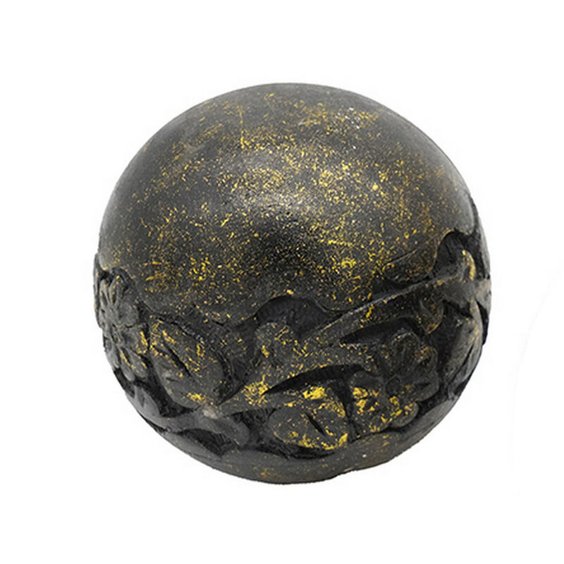 Set of 3 Decorative Tabletop Round Balls, Carved Mango Wood, Black, Yellow - Benzara