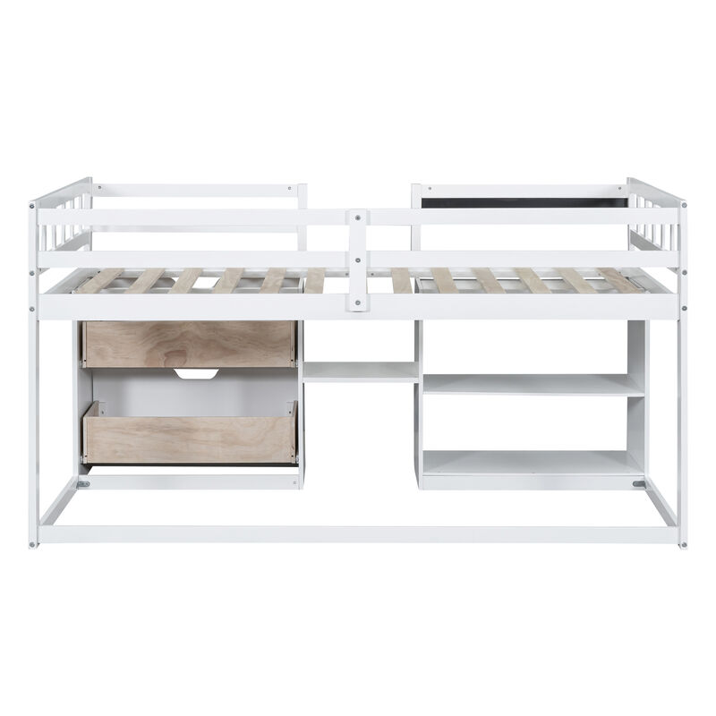 Merax Low Loft Bed with Rolling Desk and Drawers