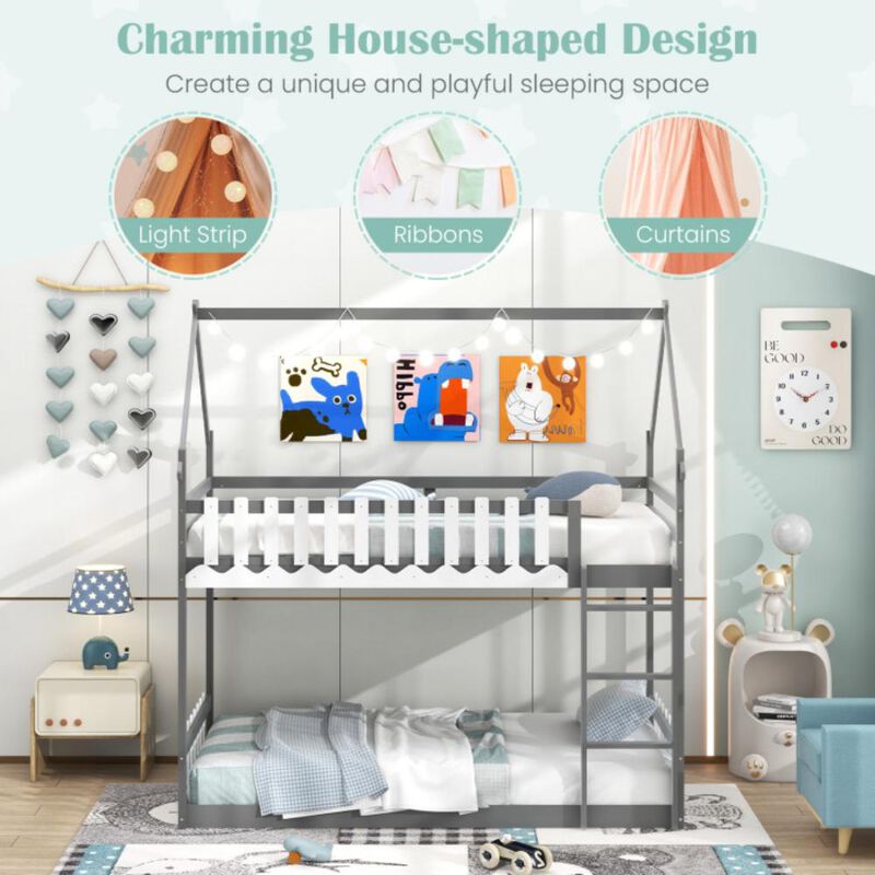 Hivvago Twin Over Twin Bunk Bed with Fence and Ladder for Kids