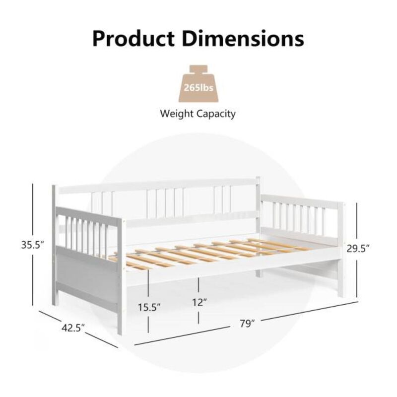 Hivvago 2-in-1 Wood Daybed Frame Sofa Bed in White Finish