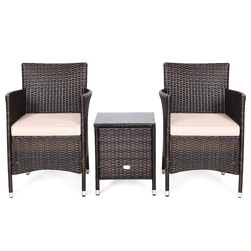 3 Pieces Ergonomic Wicker Patio Conversation Set-Beige