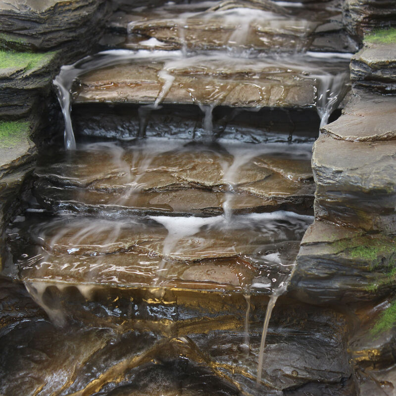 Sunnydaze Shale Falls Outdoor Water Fountain with LED Lights - 13.75 in