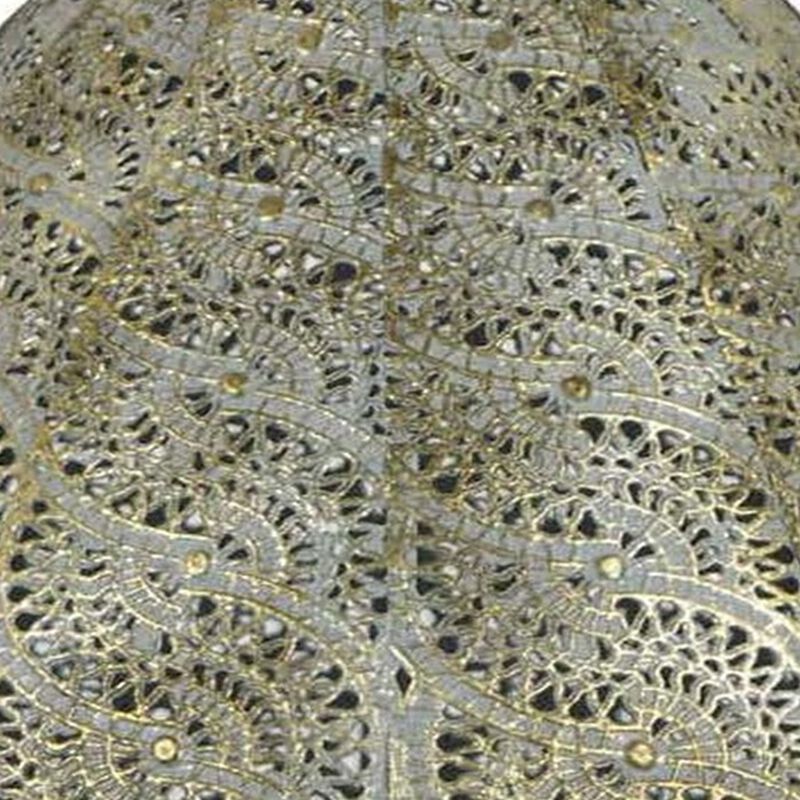 18 Inch Decorative Lantern, Embossed Design, Tear Drop Shape, Gold Metal - Benzara