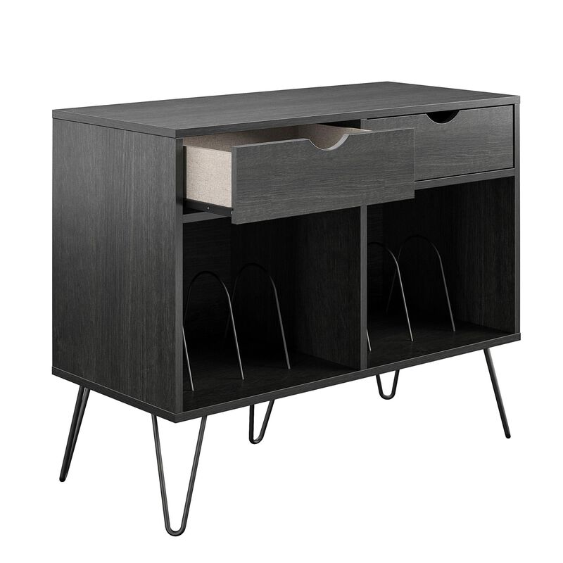 Novogratz Concord Turntable Stand with Drawers, Black Oak