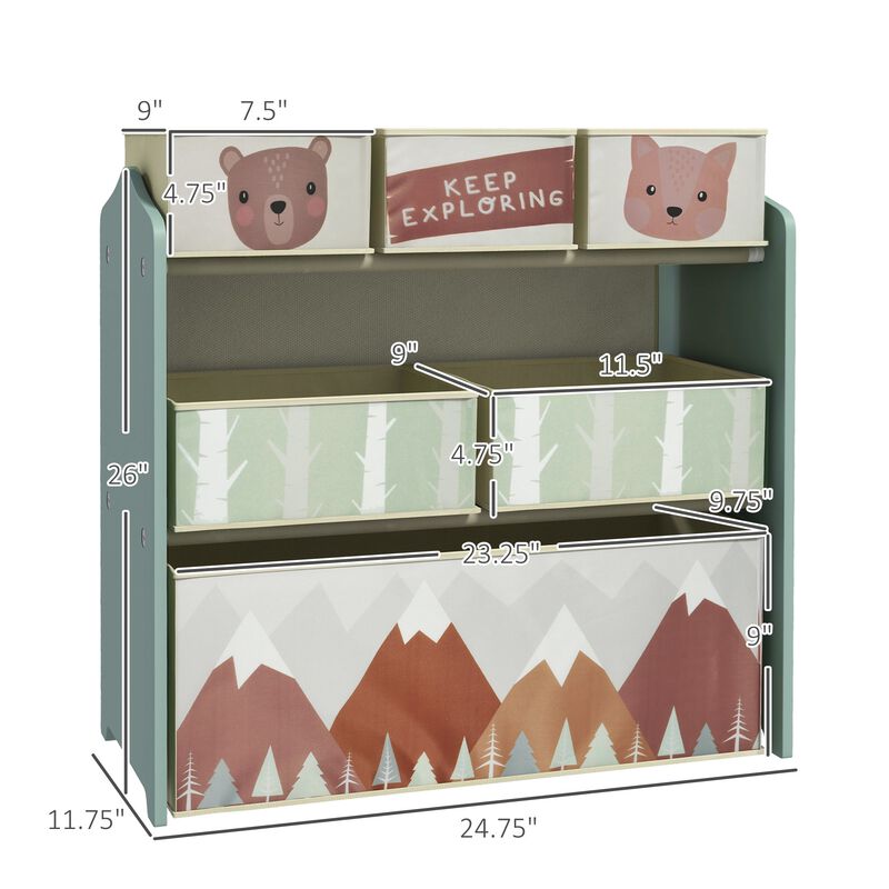 Green Kids Toy Organizer: 6-Bin System, 25"x12"x26"