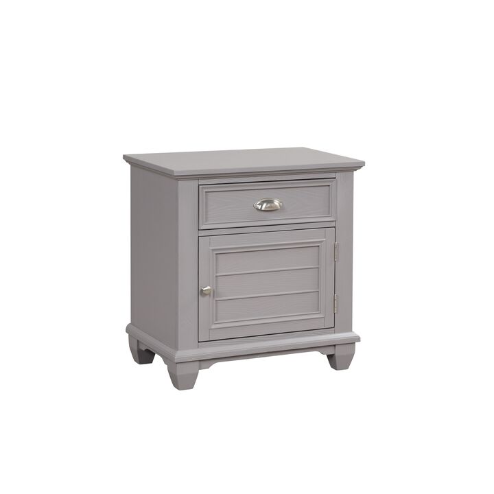 Limi Nightstand, 1 Drawer, 1 Door Cabinet, Gray Solid Wood, 28 Inch - Benzara