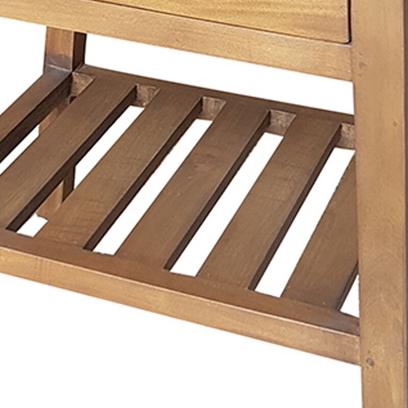 26 Inch Side Table, Classic Look, Drawer, Slatted Shelf, Modern Wood Brown - Benzara