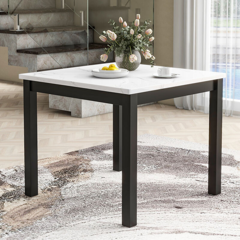 5-Piece Grey Dining Set: Faux Marble Table, 4 Velvet Chairs