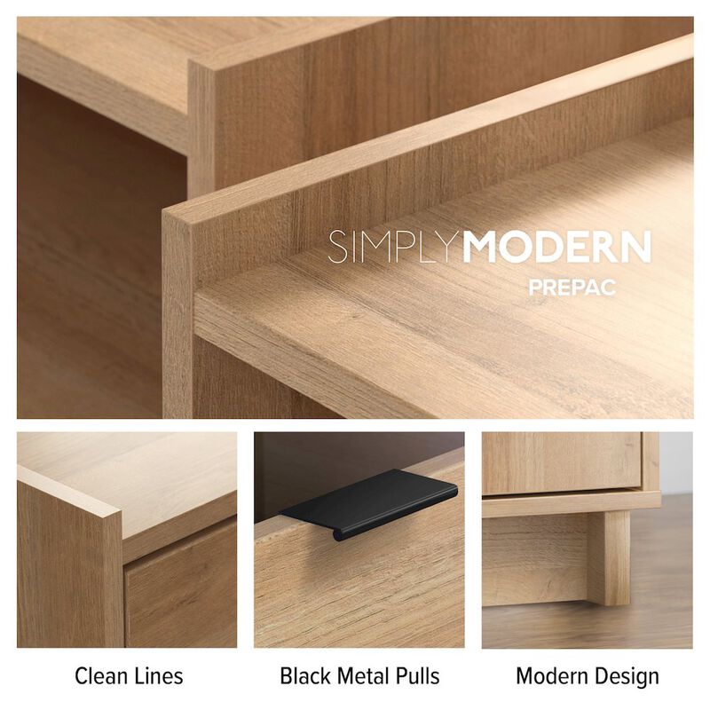 Prepac Simply Modern 4-Door Console Table Natural Oak Engineered Wood Sideboard