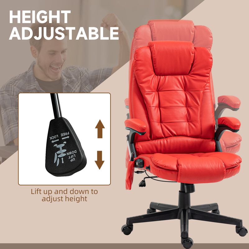 Red Heated Massage Office Chair: Reclining, 6 Vibration Points