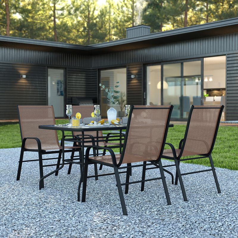 Flash Furniture 4 Flex Comfort Stack Chairs, 5 Piece Set, Brown