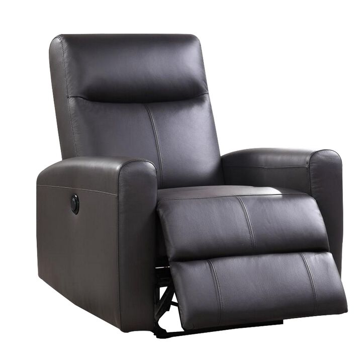 Leatherette Power Recliner with Tufted Back, Brown-Benzara