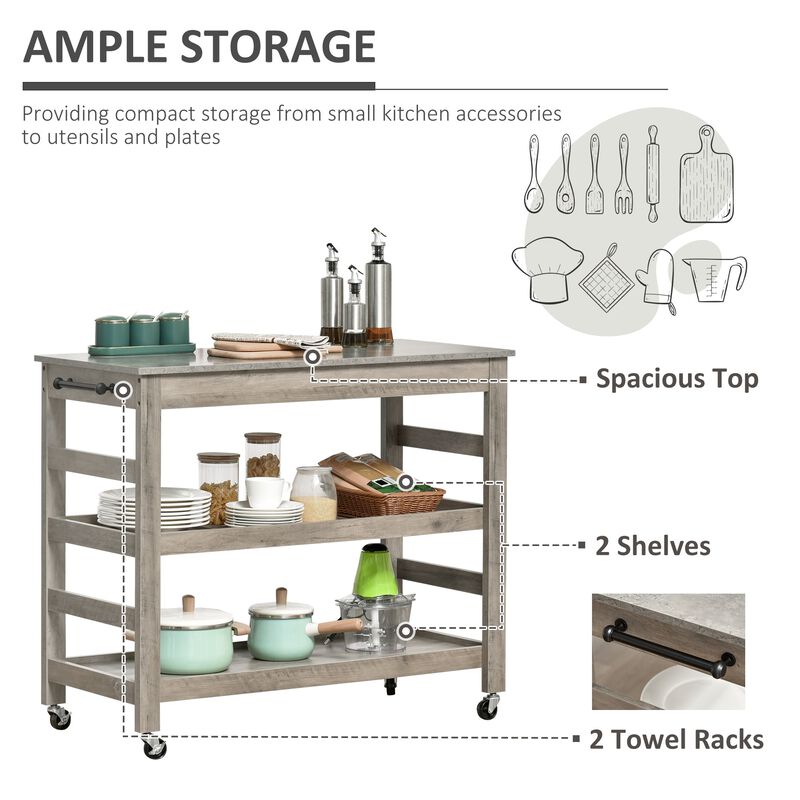 Gray Kitchen Helper: Rolling Cart with Stainless Steel Countertop