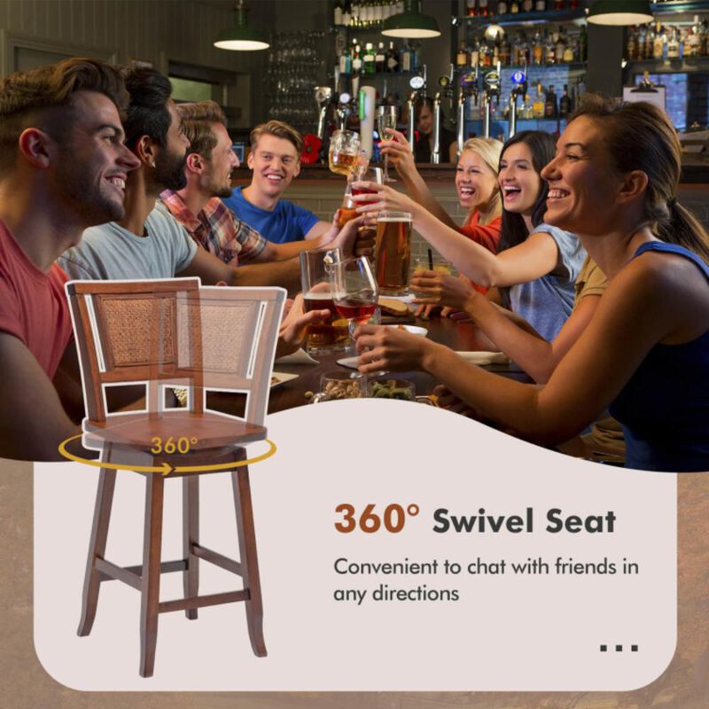 Hivvago 2 Pieces 24.5 Inch Bar Stools with Rattan Back and Swivel Seat