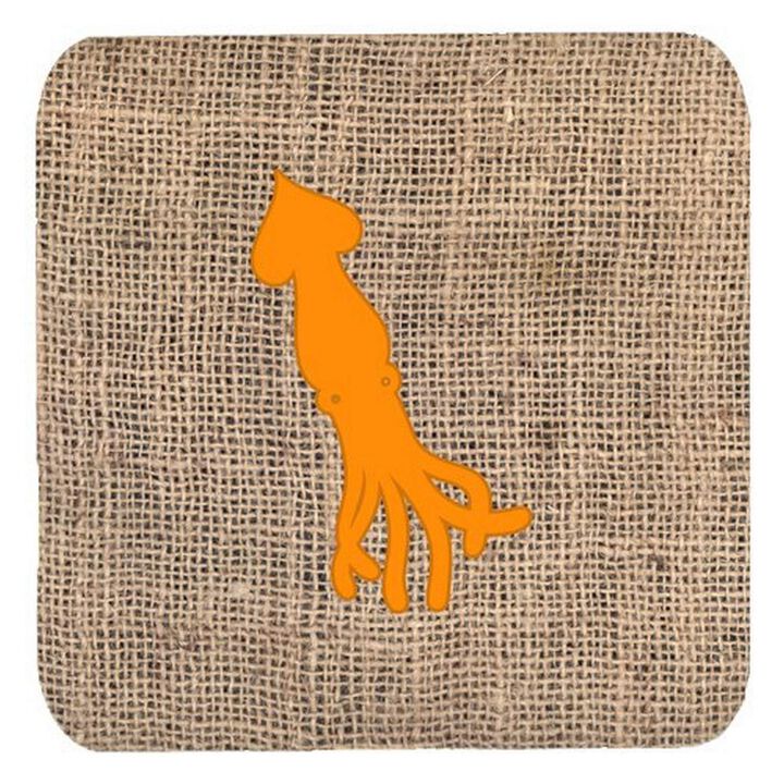 Caroline's Treasures BB1096-BL-OR-FC Squid Burlap and Orange Foam Coasters (Set of 4), 3.5 H x 3.5 W, Multicolor