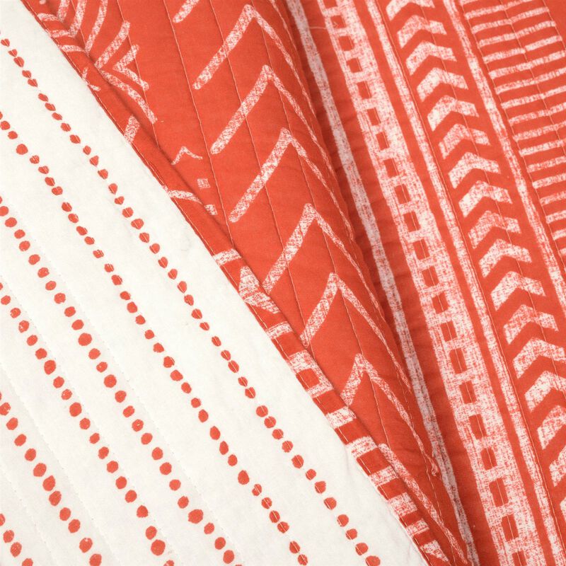 Hivvago King size Scandinavian Chevron Orange White Stripe Reversible Cotton Quilt Set