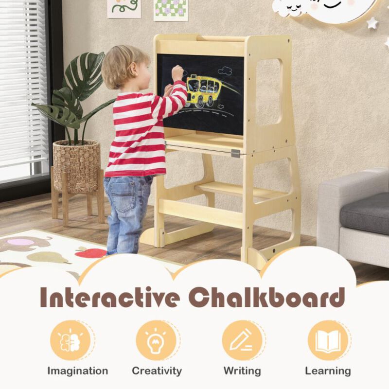 Hivvago 3-in-1 Foldable Kitchen Standing Tower for Toddlers with Chalkboard