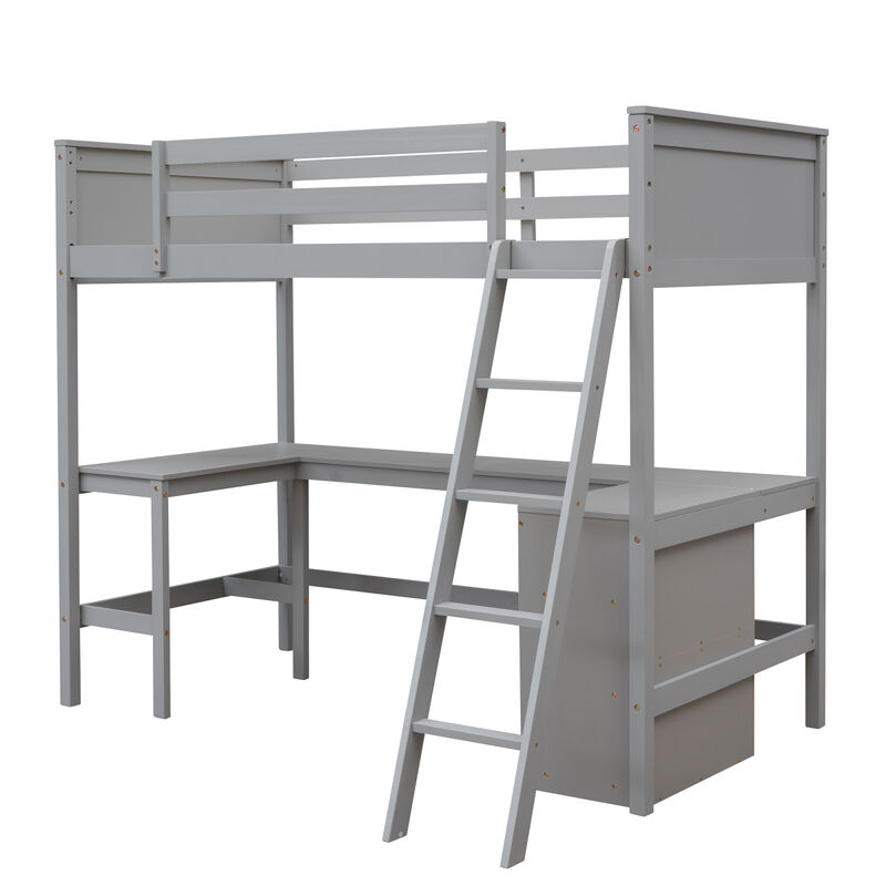 Twin Size Loft Bed With Shelves And Desk, Wooden Loft Bed With Desk