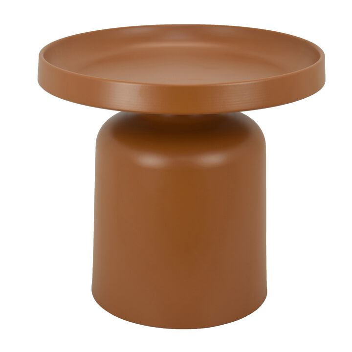 Ricca Plant Stand Table, Brown Metal, Round 19 Inch Top, Pedestal Base - Benzara
