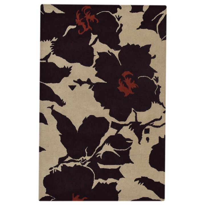 RUGSOTIC CARPETS HAND TUFTED WOOL ECO-FRIENDLY AREA RUGS  - 4'x6', Rectangle Shape, Cream & Brown, Floral Modern Design, High Pile Thick Handmade Area Rugs for Living Room, Bed Room (K00506)
