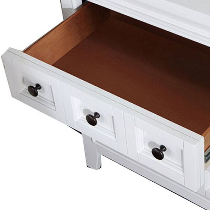 Cile 26 Inch Nightstand, 3 Panel Drawers, White Wood, Round Nickel Handles-Benzara