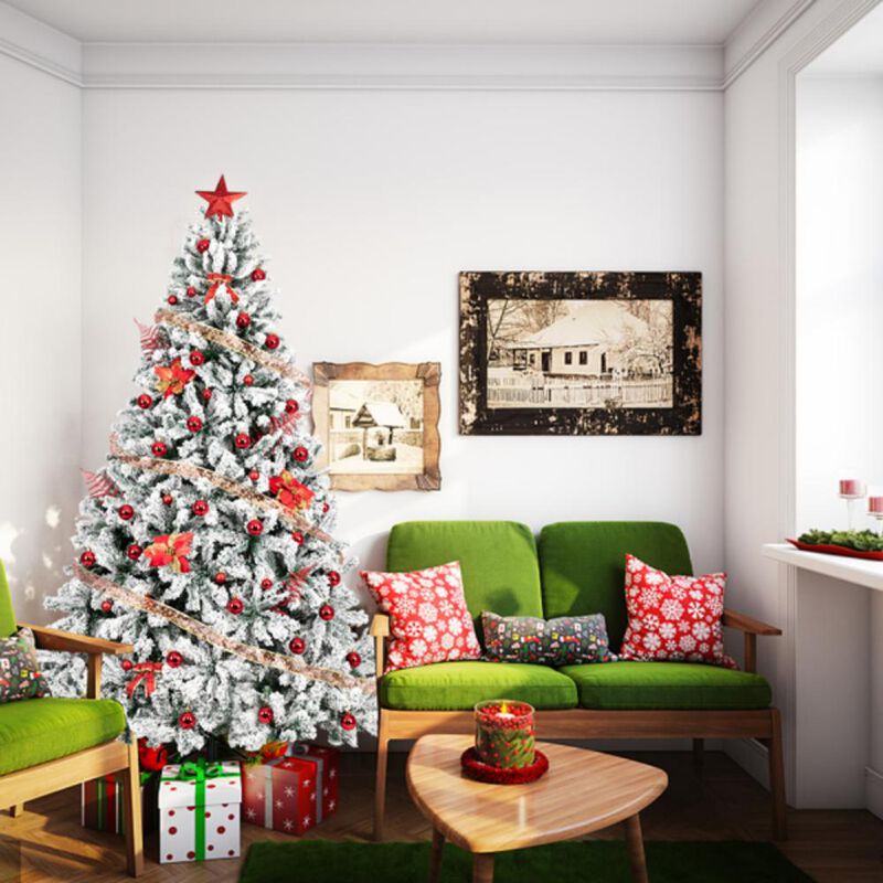 Automatic Flocked Christmas Tree with 1450 Branches Full & Easy-Setup Holiday Décor
