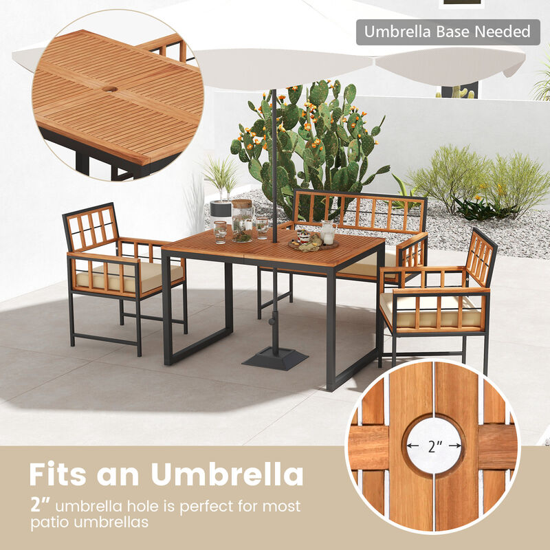 4 Pieces Acacia Wood Patio Dining Set with 1 Rectangular Table-Natural