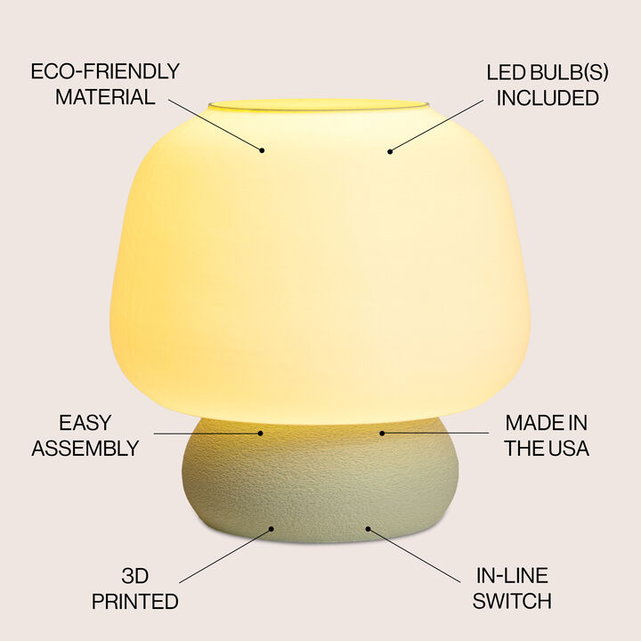 Portobello Modern Classic Plant-Based Filament Dimmable LED 3D Printed Mushroom Table Lamp