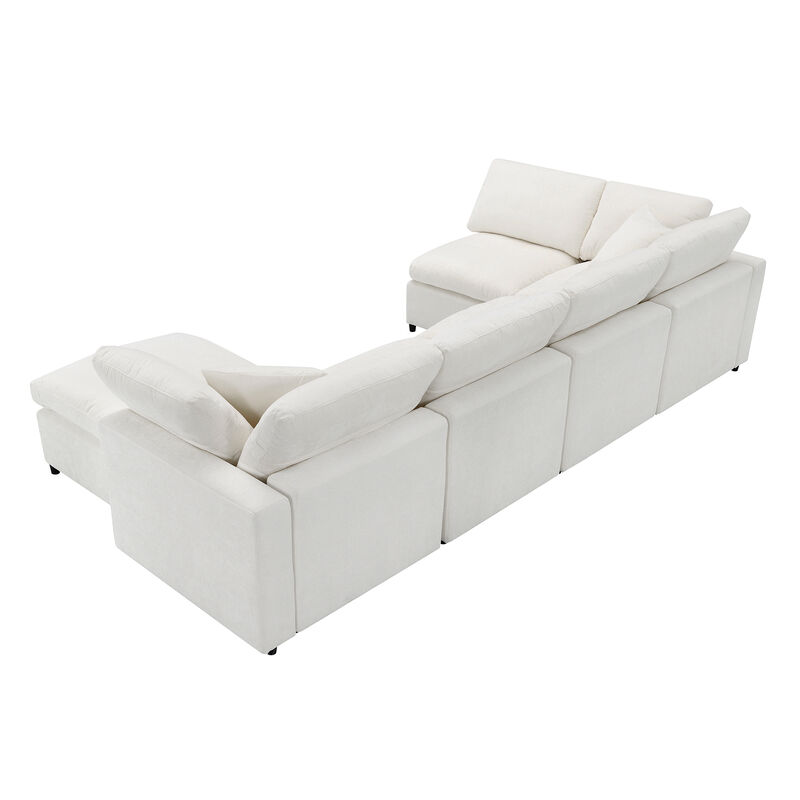 Merax 6 Seats Chenille Sofa Set with Ottoman