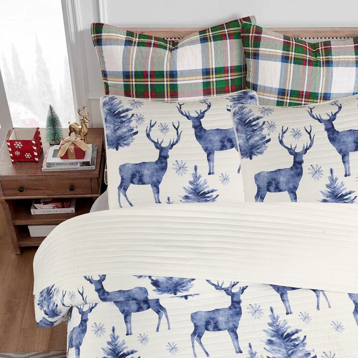 MarCielo 3 Pcs Christmas Bedding Holiday Quilt Bedspread Set Deer