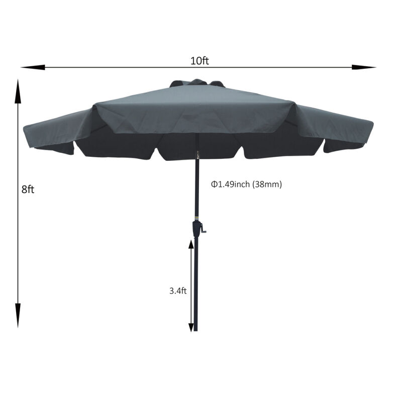 Outdoor Patio Umbrella 10FT With Flap, 8 Pieces Ribs With Tilt An Crank, Without Base