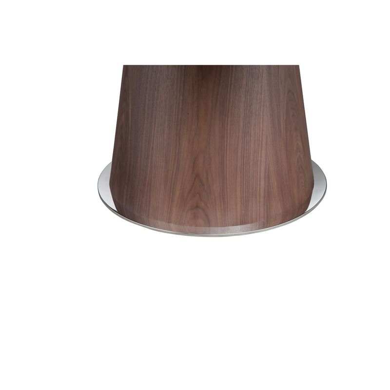 John 53 Inch Dining Table, Walnut Brown Round Wood Top, Padestal Base - Benzara