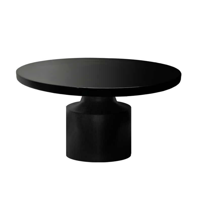 Zoe 30 Inch Round Coffee Table with Pedestal Base, Sleek Modern Silhouette, Matte Black Powder Coated Metal - Benzara