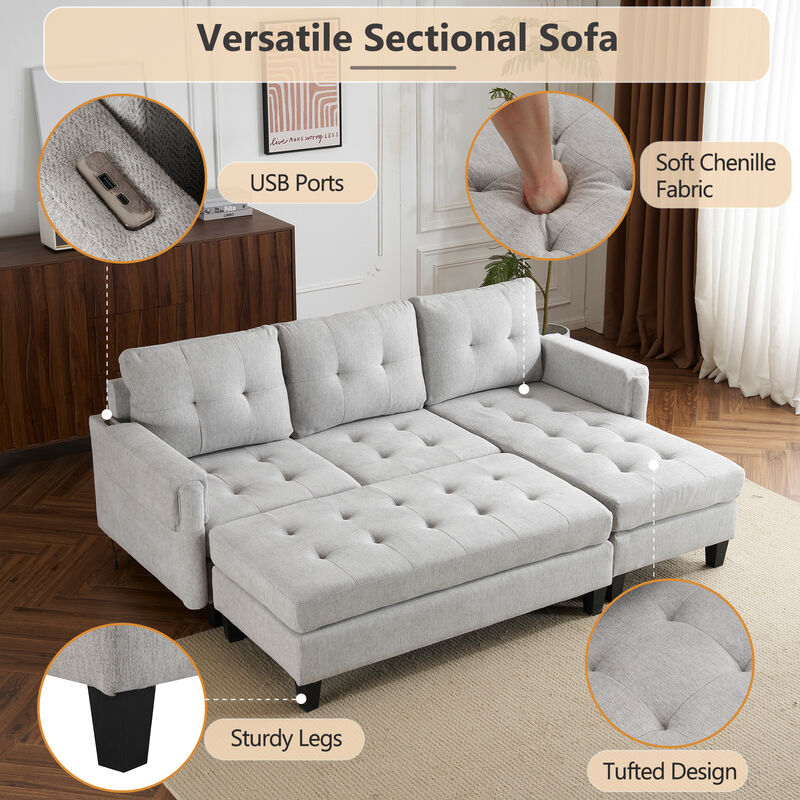 Merax L-shaped Sofa Sectional Couch Sofa Bed with 2 USB Ports