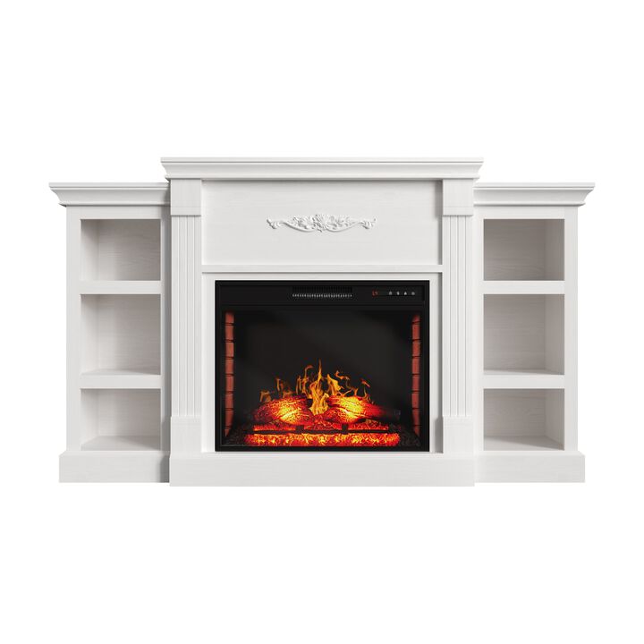 Mondawe 70.2" w Vintage Brown TV Stand With Fan Flat Panel Wall Mounted Electric Fireplace With Remote Control And Adjustable 4 Flames