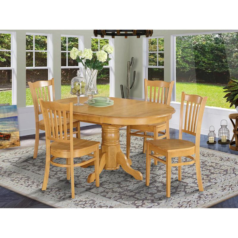 East West Furniture 5  Pc  Dining  room  set  for  4-  Table  with  Leaf  and  4  Dining  Chairs.