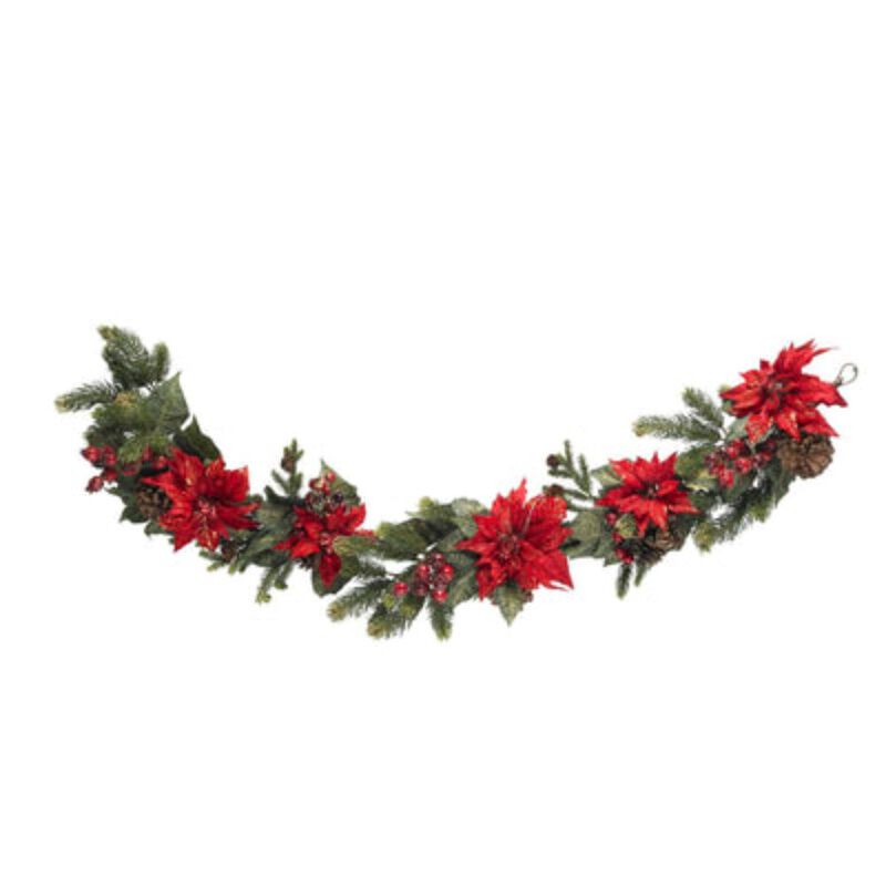 Hivvago 60" Poinsettia & Berry Garland