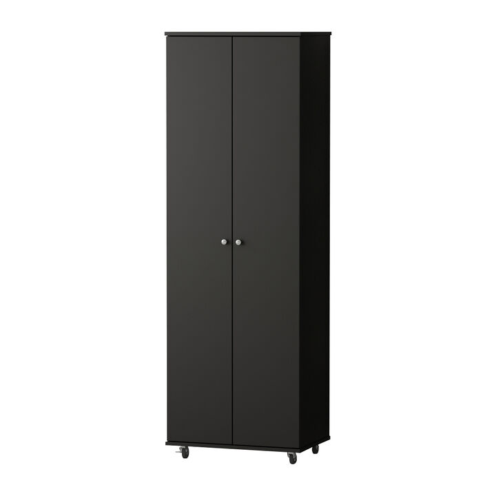 23.6 in. W x 70.9 in. H 24-Pair Black Wood 2-Door Shoe Storage Cabinet with Wheels