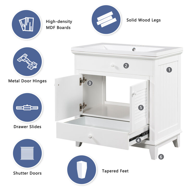 30" Bathroom Vanity Base Without Sink, Bathroom Cabinet With Two Doors And One Drawer