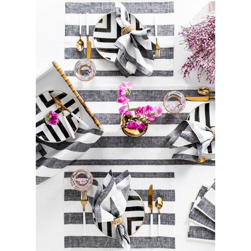 Solino Home 100% Pure Linen 14 x 19 Inch Placemats Set of 4 | Cabana Stripe