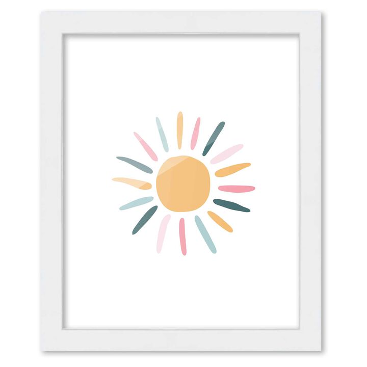 8x10 Framed Nursery Wall Art Boho Sun Poster In White Wood Frame For Kid Bedroom or Playroom
