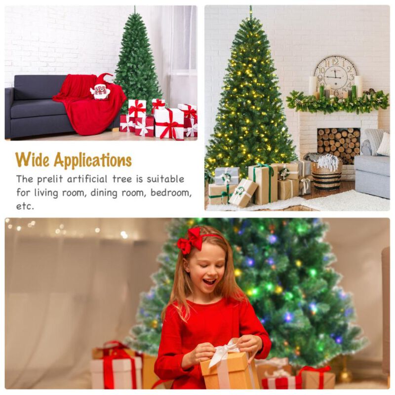 Hivvago 6/7/8 Feet Artificial Christmas Tree with Remote-controlled Color-changing LED Lights